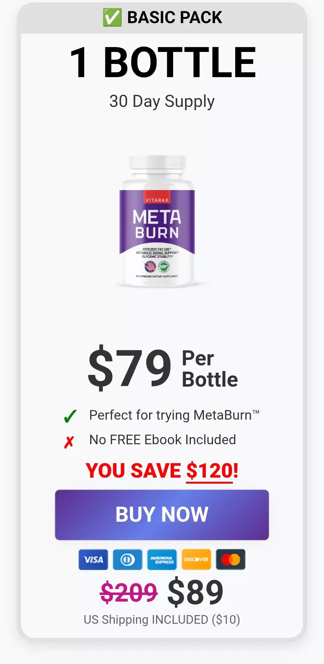 MetaBurn™ 1 bottle pricing